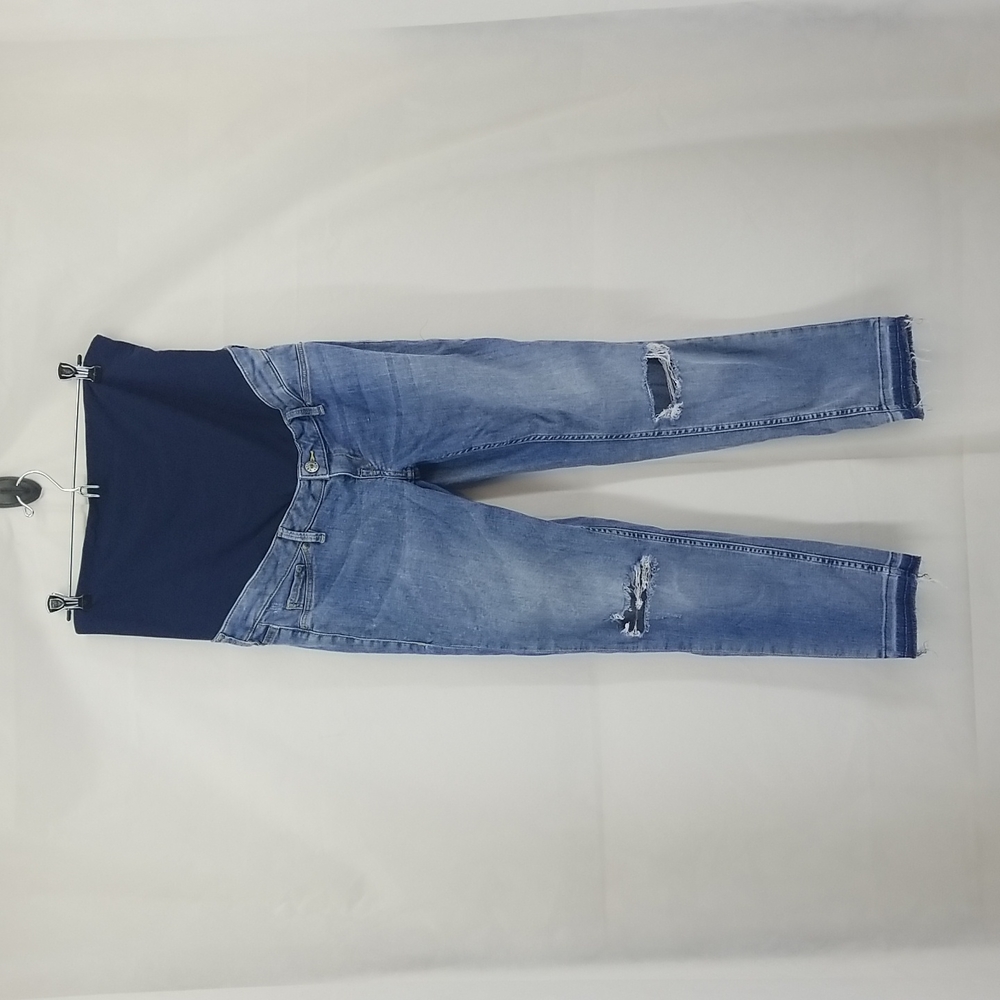 H&M &DENIM Mama Skinny High Rib Distressed Raw Hem Medium Wash Maternity Jeans